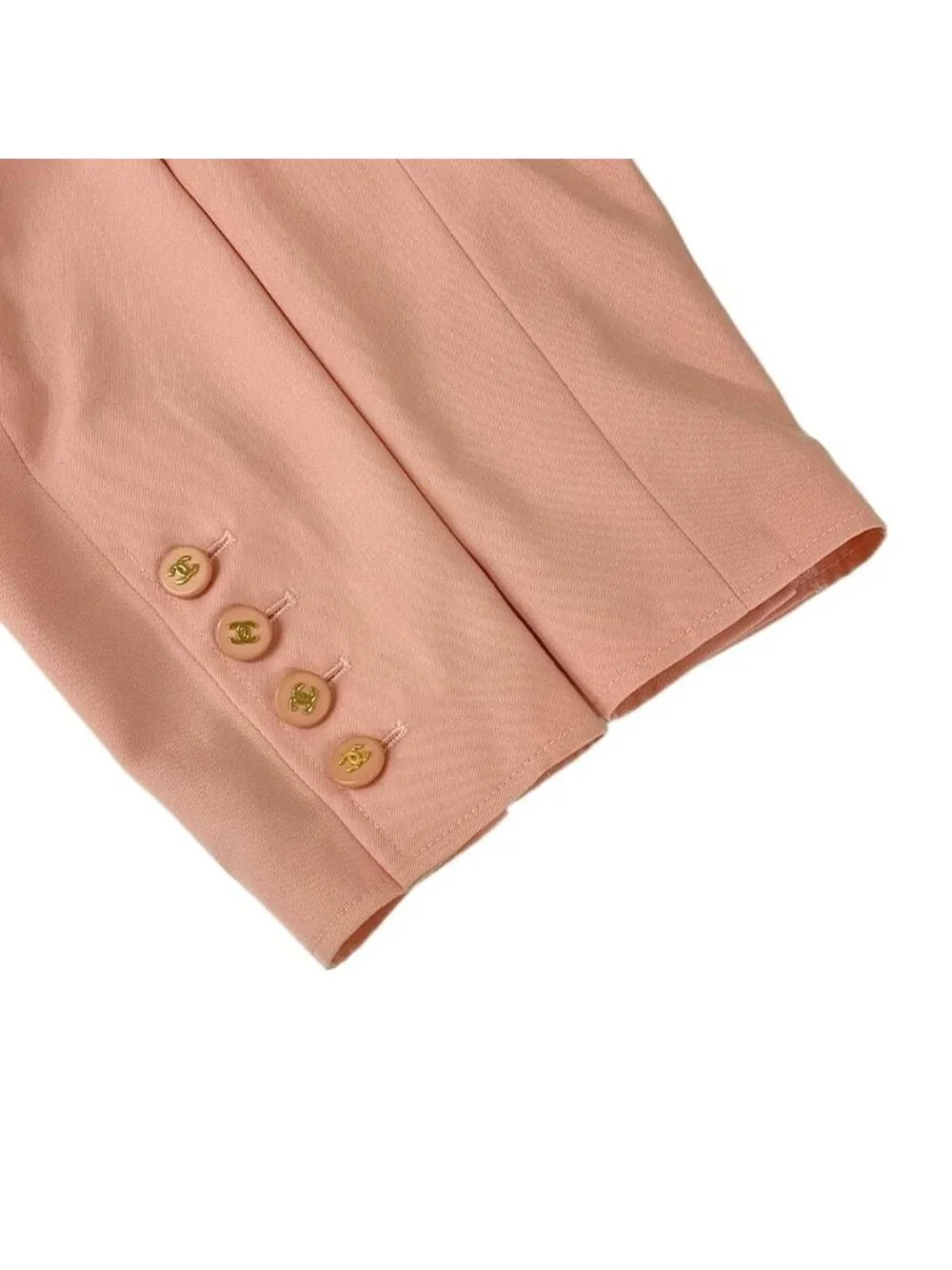 Chanel Jacket M Pink Long Sleeve CC Logo Button Double Wool